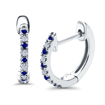 Half Eternity Hoop Earrings Round Simulated Blue Sapphire CZ 925 Sterling Silver (14mm)
